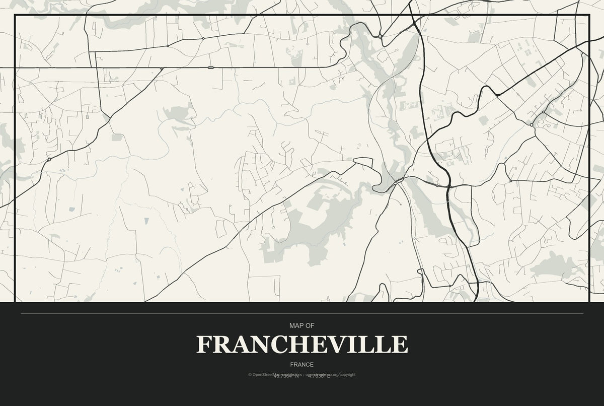 Francheville, France City Map Aluminum Sign in Museum Plaque style