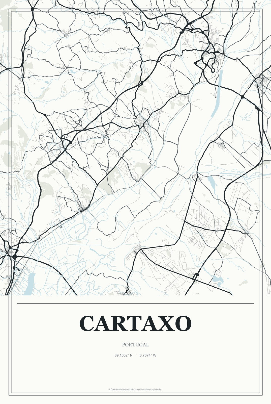 Cartaxo, Portugal City Map Aluminum Sign in Gallery Air style