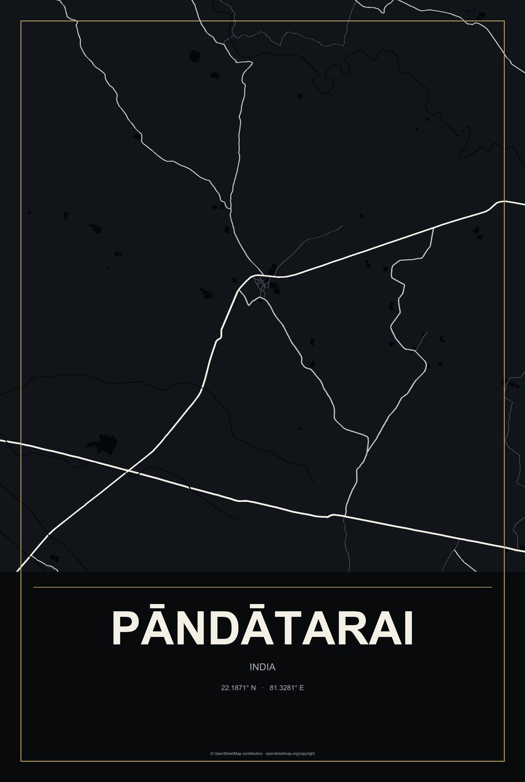 Pāndātarai, India City Map Aluminum Sign in Metropolitan Noir style