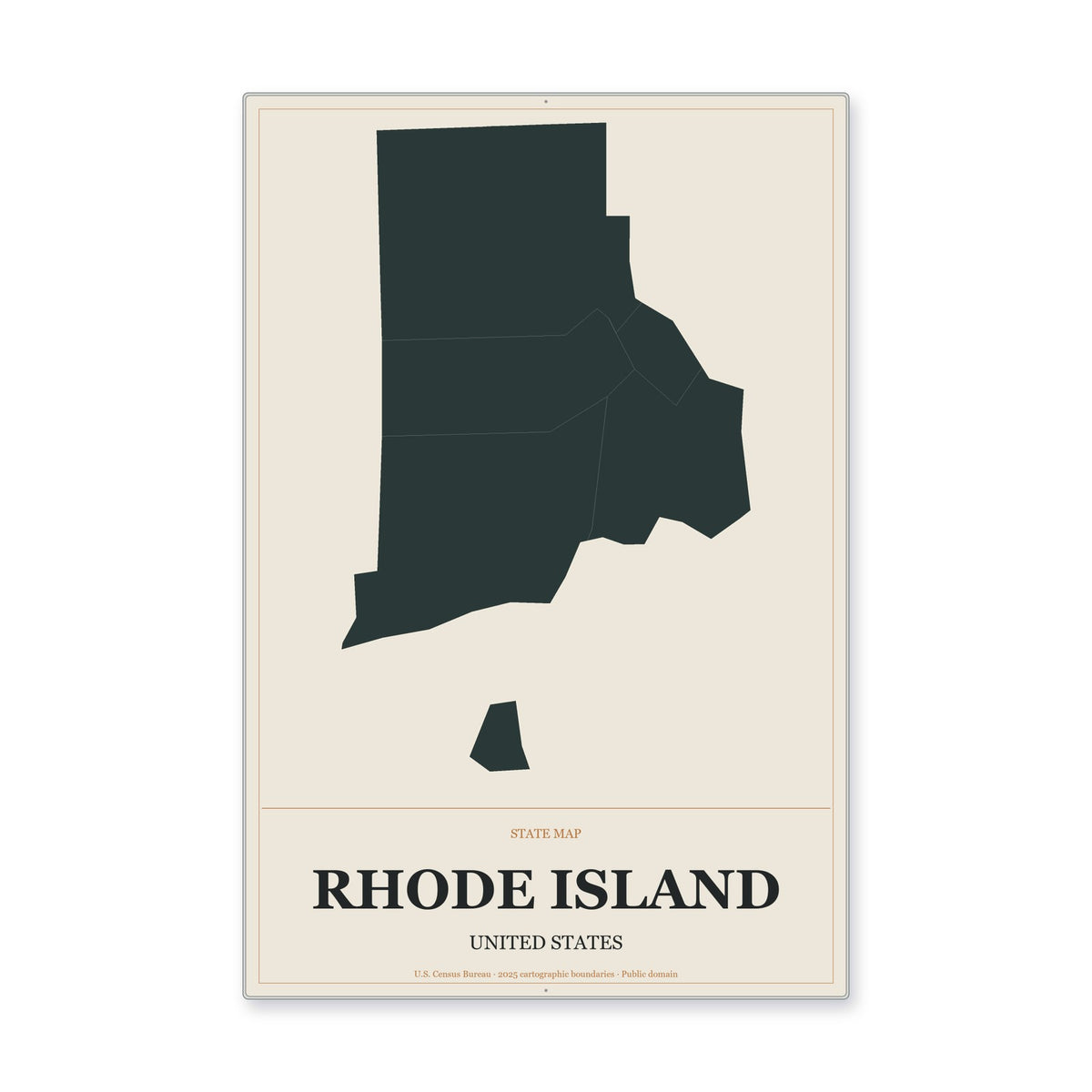 Rhode Island state map aluminum sign in Headline Atlas style