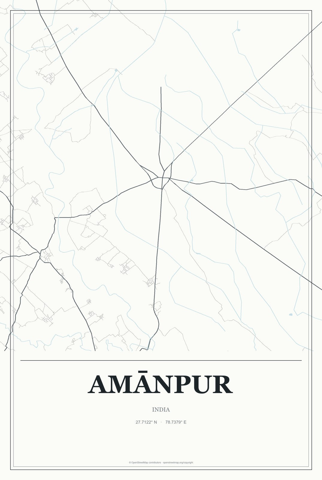 Amānpur, India City Map Aluminum Sign in Gallery Air style