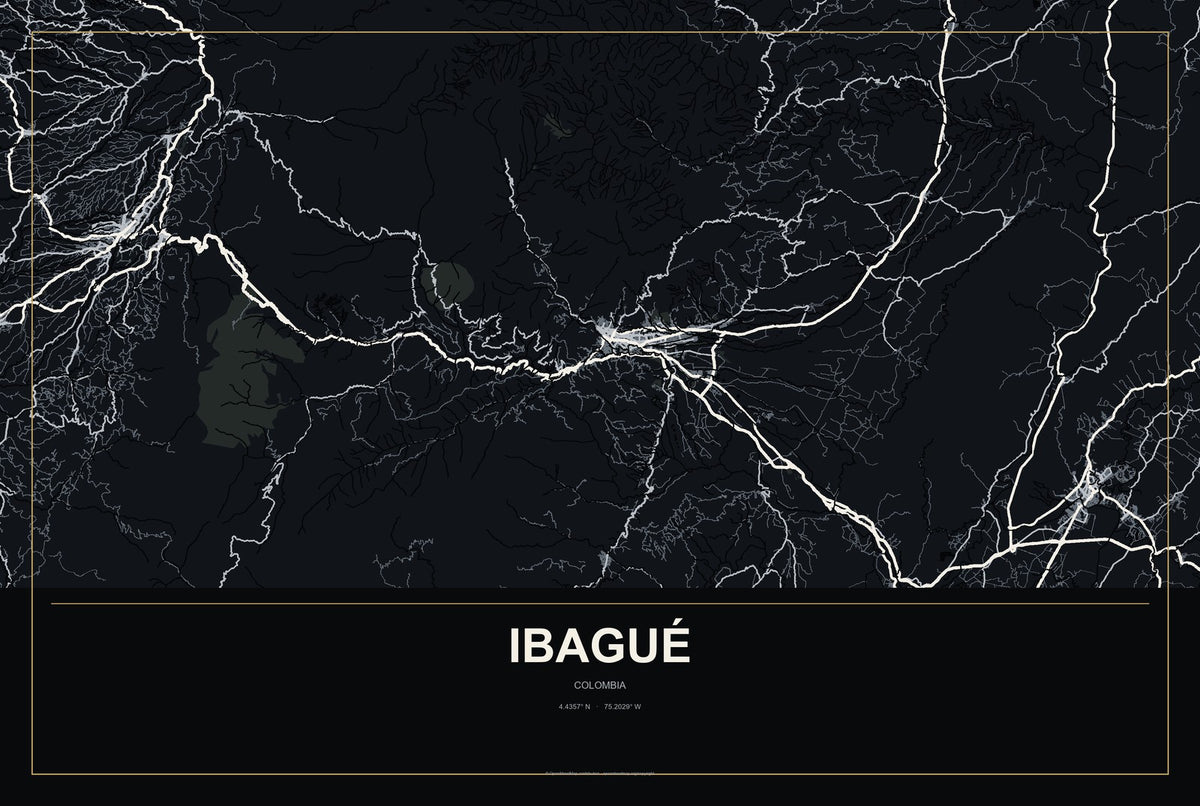 Ibagué, Colombia City Map Aluminum Sign in Metropolitan Noir style