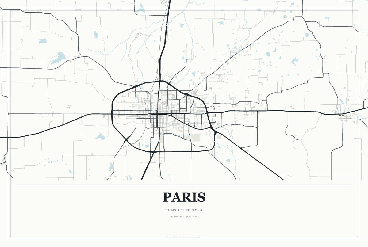 Paris, Texas City Map Aluminum Sign in Gallery Air style