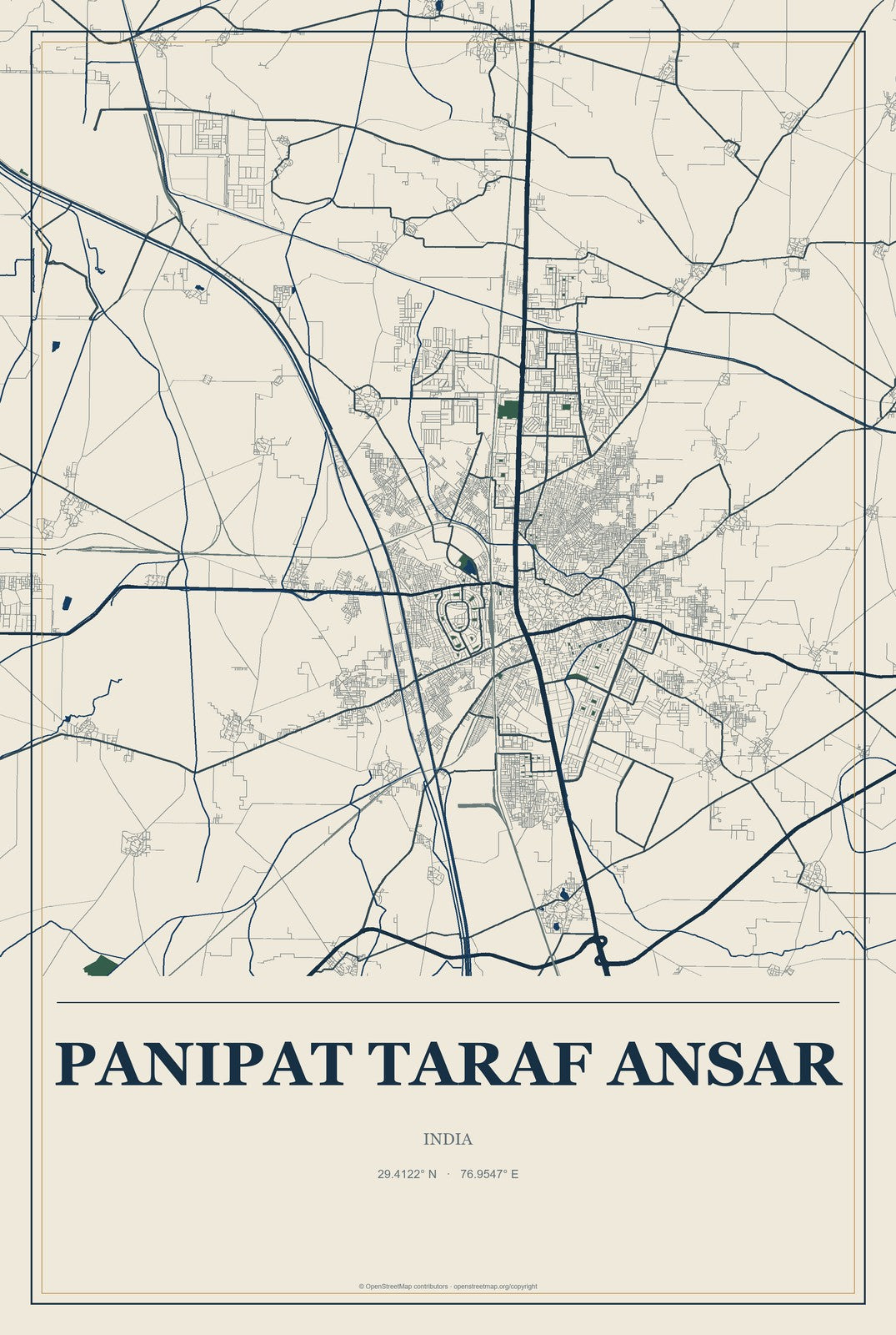 Panipat Taraf Ansar, India City Map Aluminum Sign in Coastal Cutout style