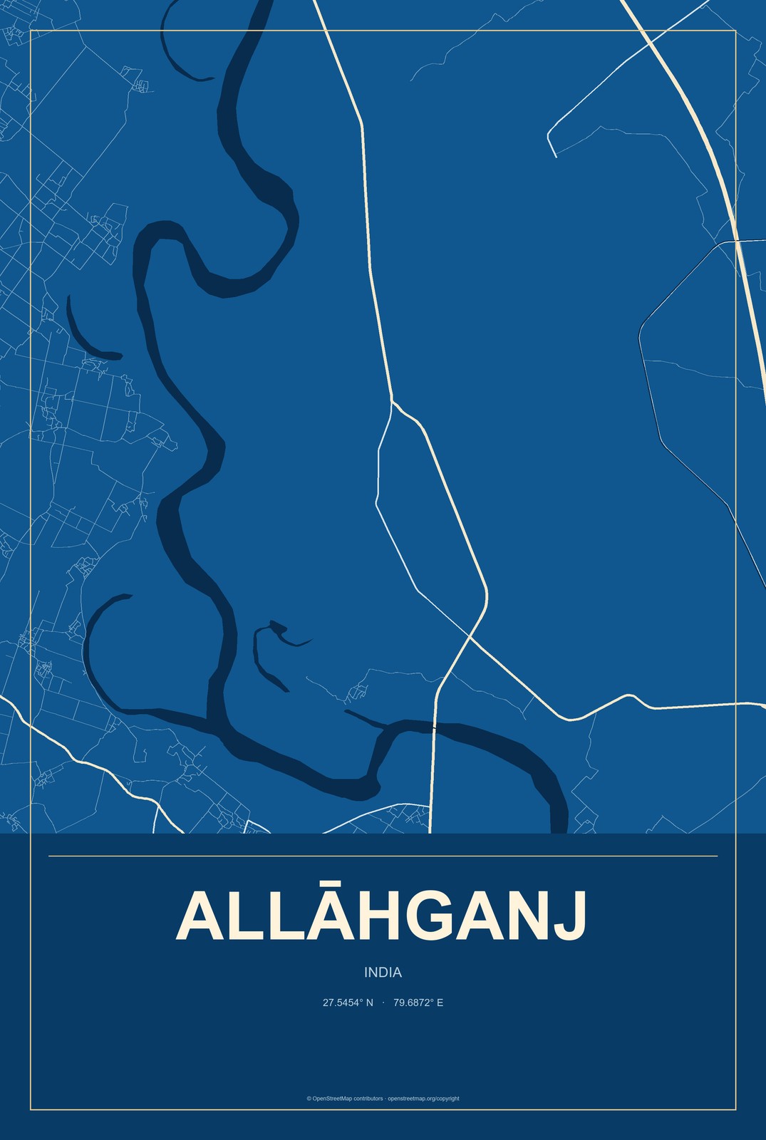 Allāhganj, India City Map Aluminum Sign in Harbor Cobalt style