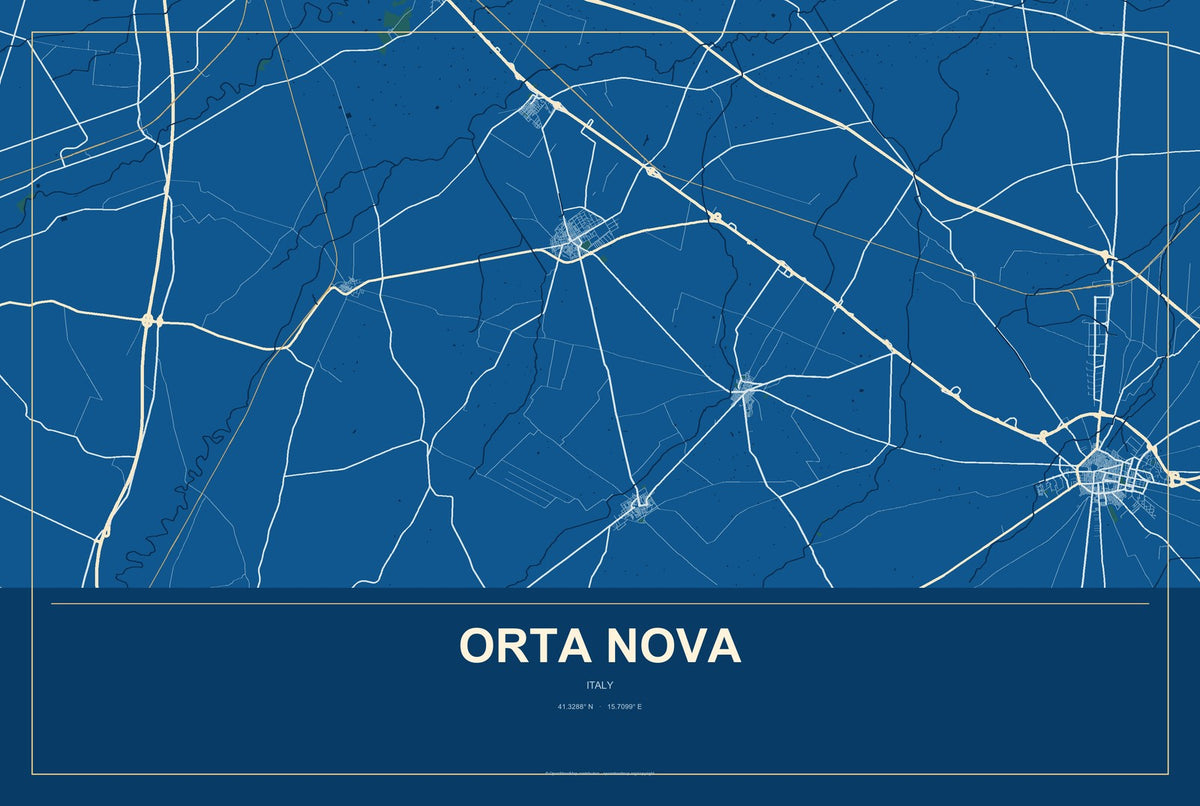 Orta Nova, Italy City Map Aluminum Sign in Harbor Cobalt style