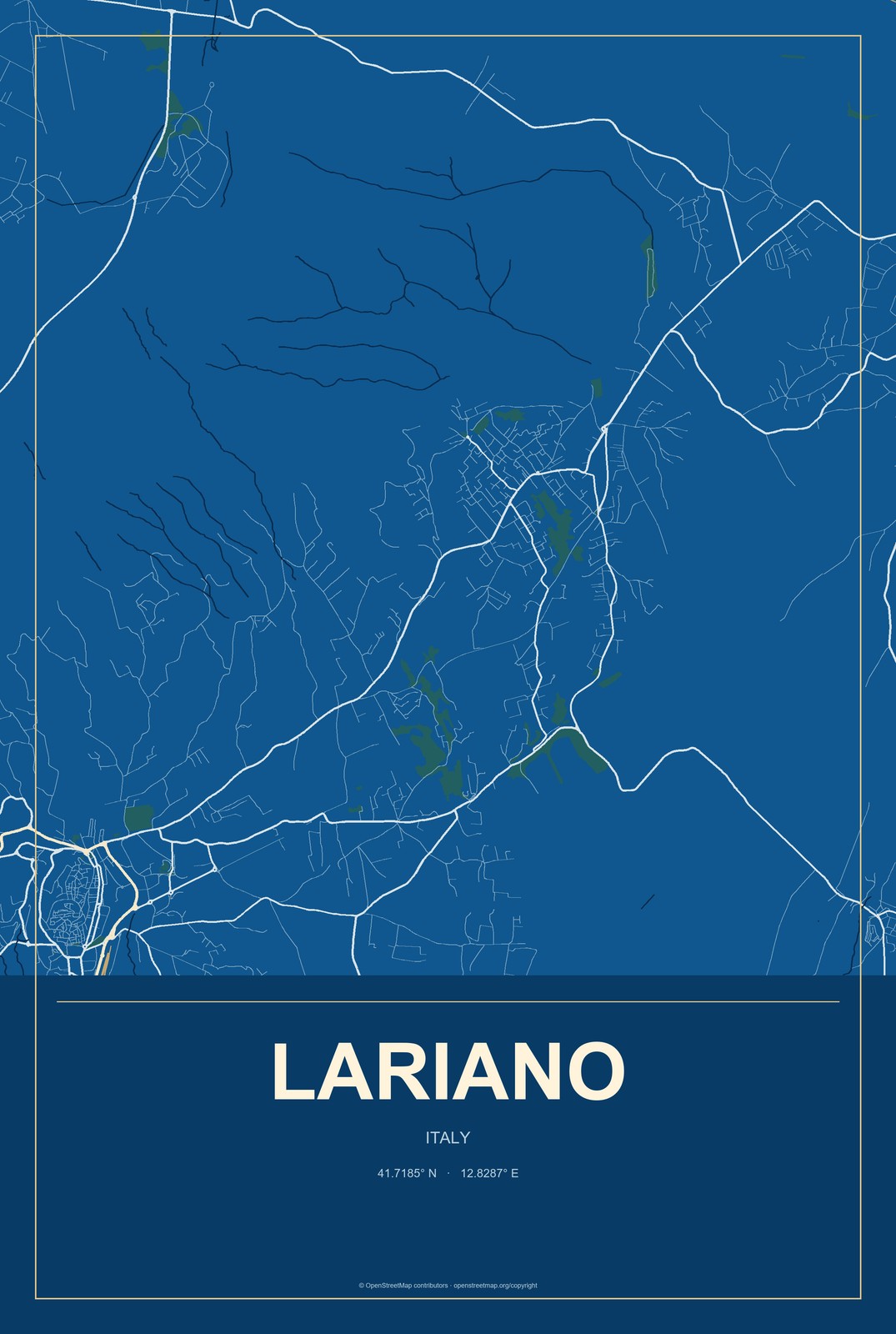 Lariano, Italy City Map Aluminum Sign in Harbor Cobalt style
