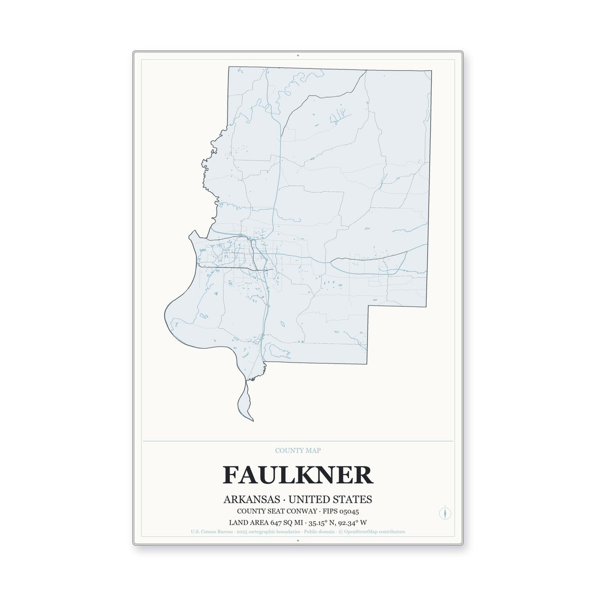 Faulkner County, Arkansas Map Aluminum Sign in Gallery Air style