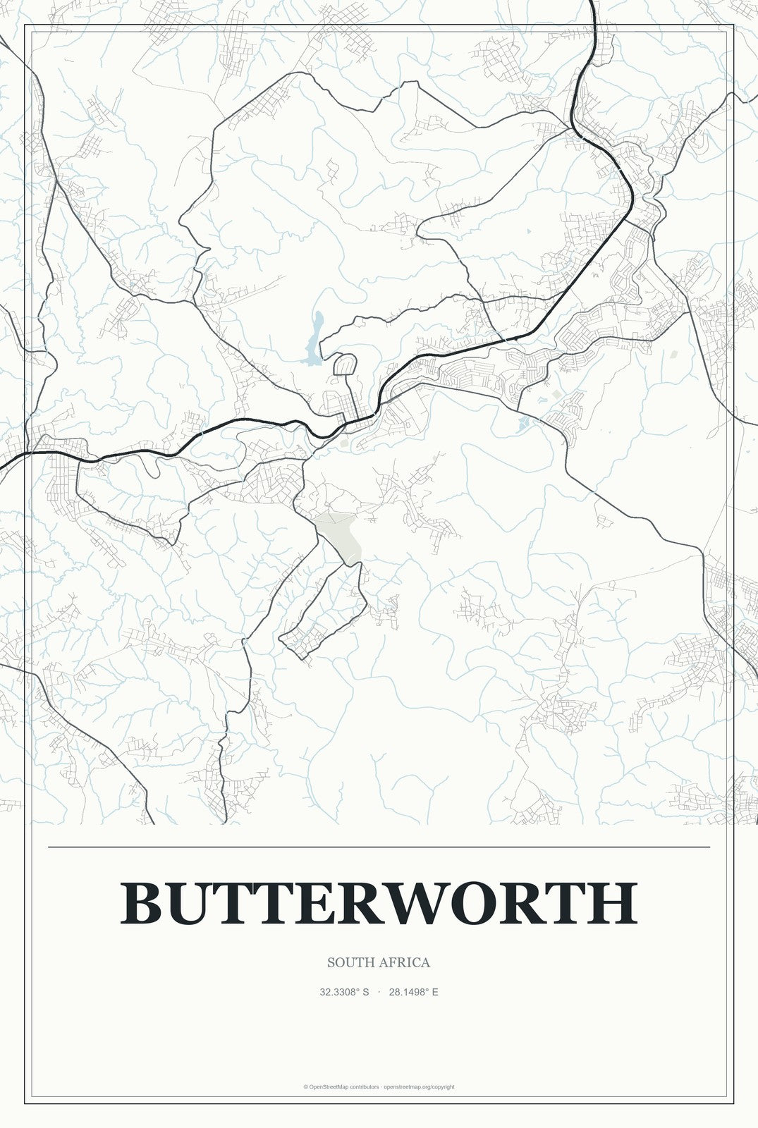 Butterworth, South Africa City Map Aluminum Sign in Gallery Air style