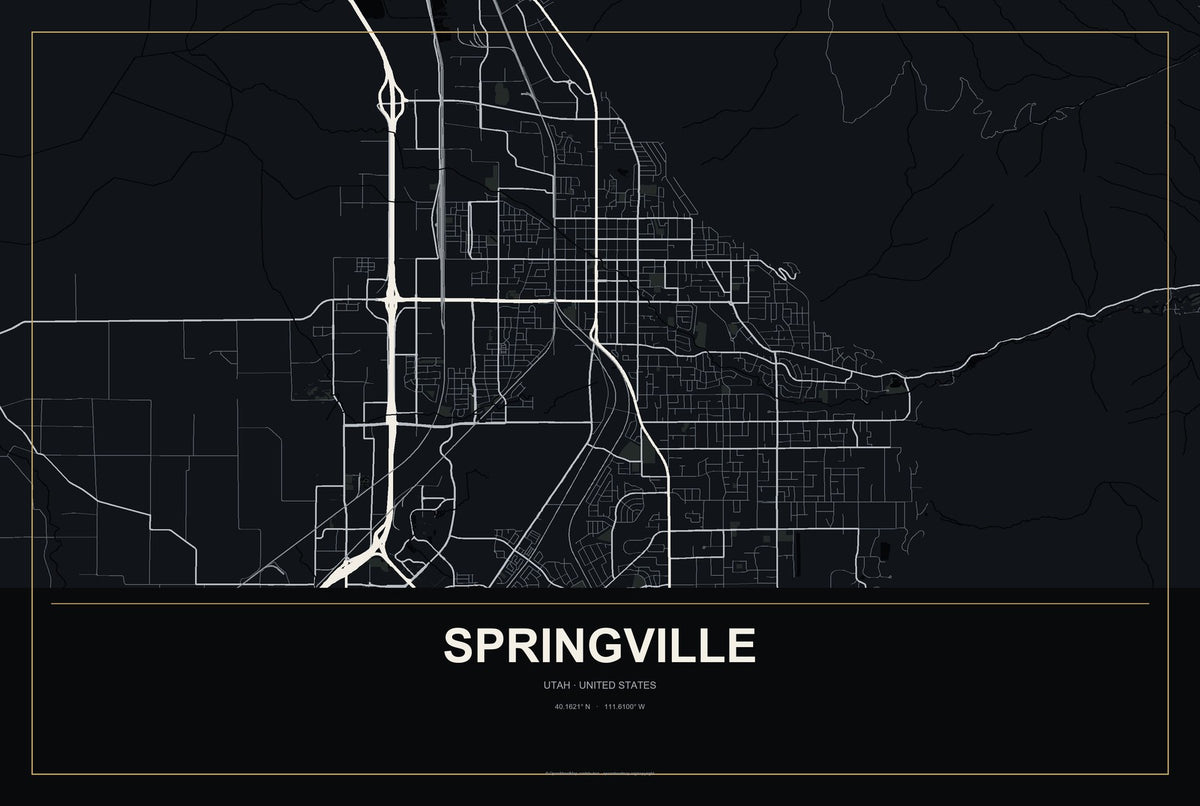 Springville, Utah City Map Aluminum Sign in Metropolitan Noir style
