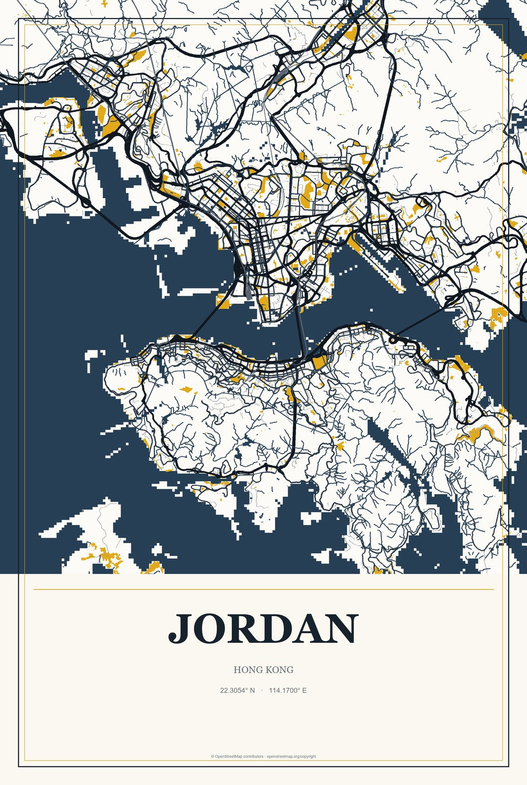 Jordan, Hong Kong City Map Aluminum Sign in Citrine Modern style