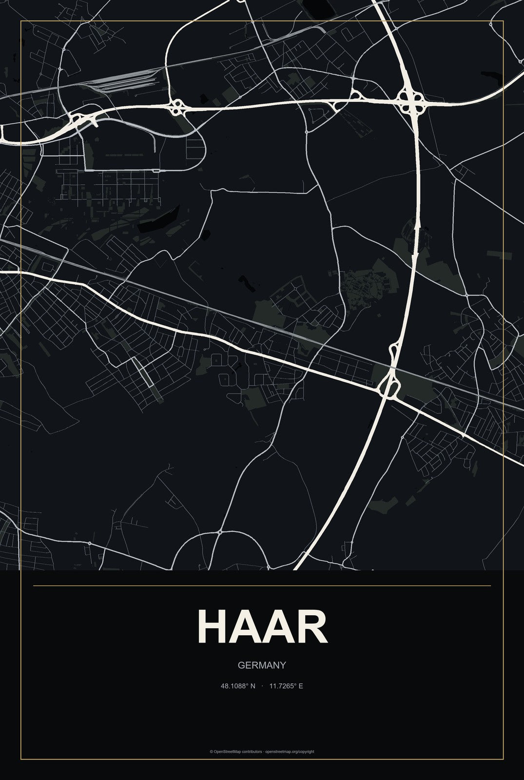 Haar, Germany City Map Aluminum Sign in Metropolitan Noir style