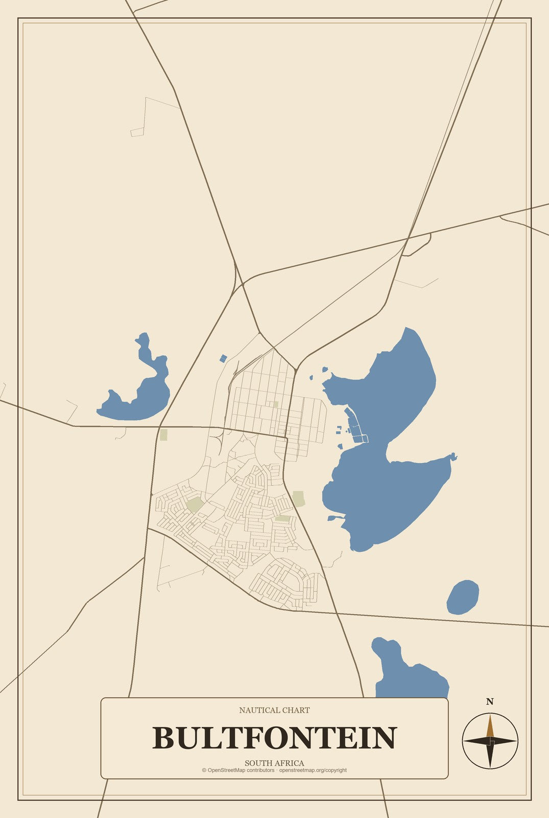 Bultfontein, South Africa City Map Aluminum Sign in Heritage Nautical style