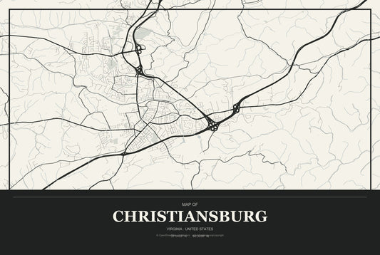 Christiansburg, Virginia City Map Aluminum Sign in Museum Plaque style