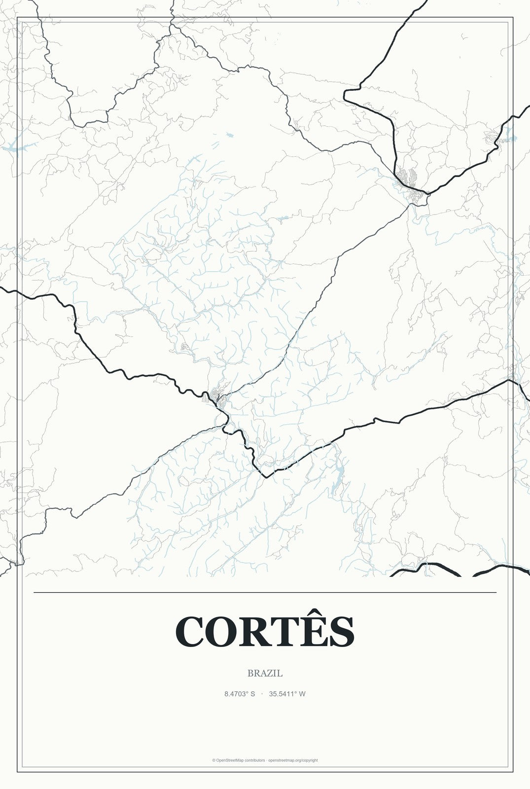 Cortês, Brazil City Map Aluminum Sign in Gallery Air style