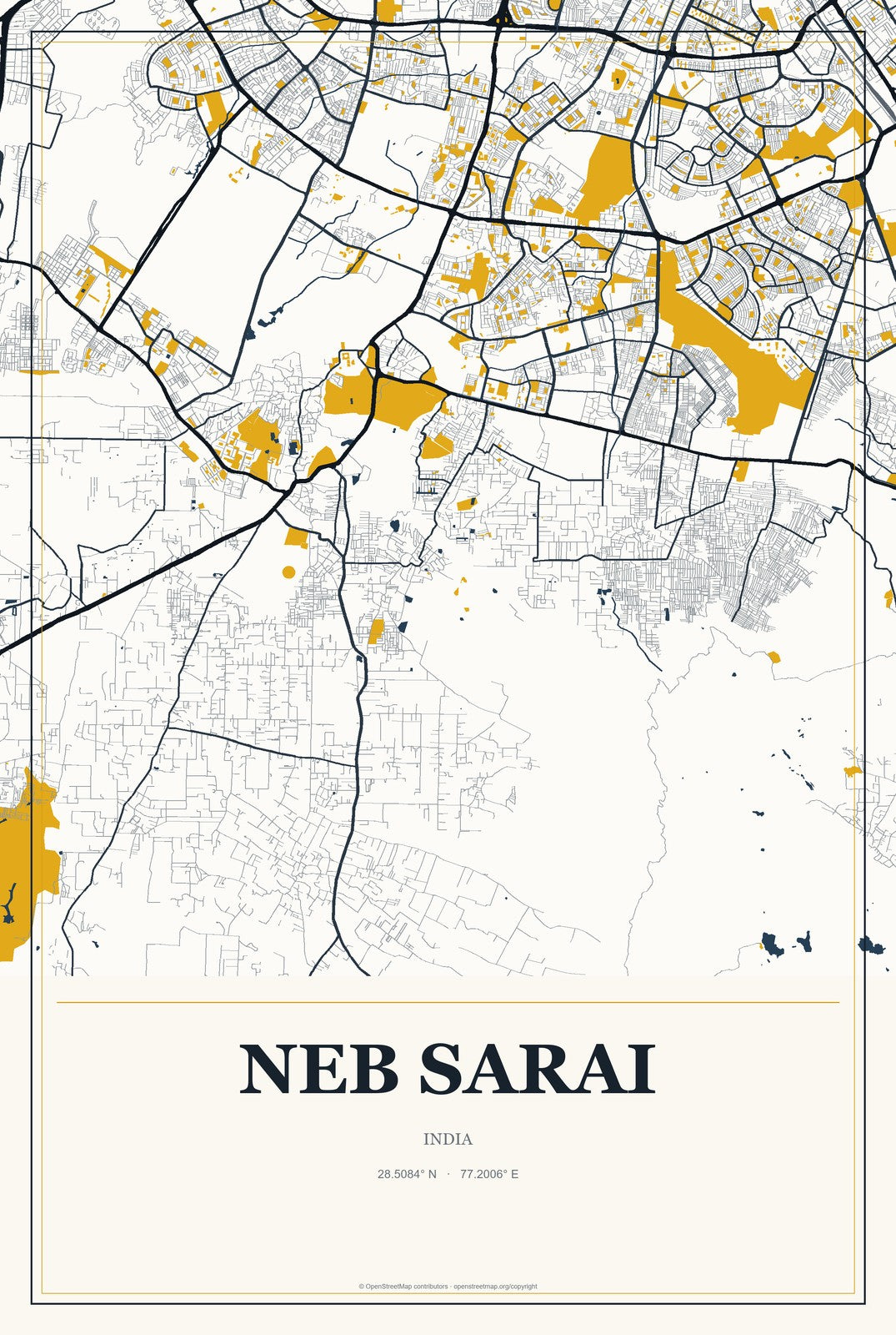 Neb Sarai, India City Map Aluminum Sign in Citrine Modern style