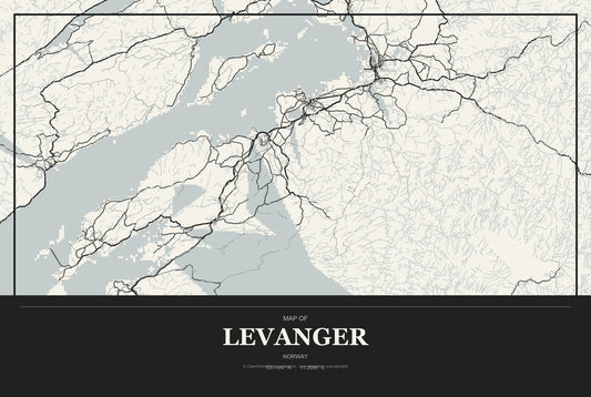Levanger, Norway City Map Aluminum Sign in Museum Plaque style