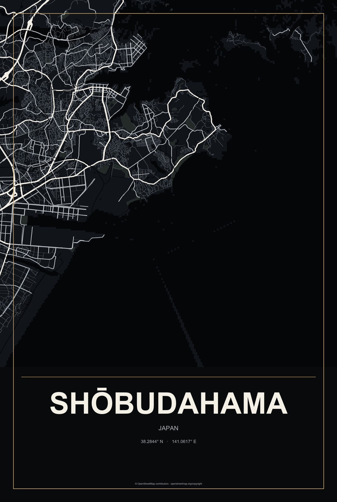 Shōbudahama, Japan City Map Aluminum Sign in Metropolitan Noir style