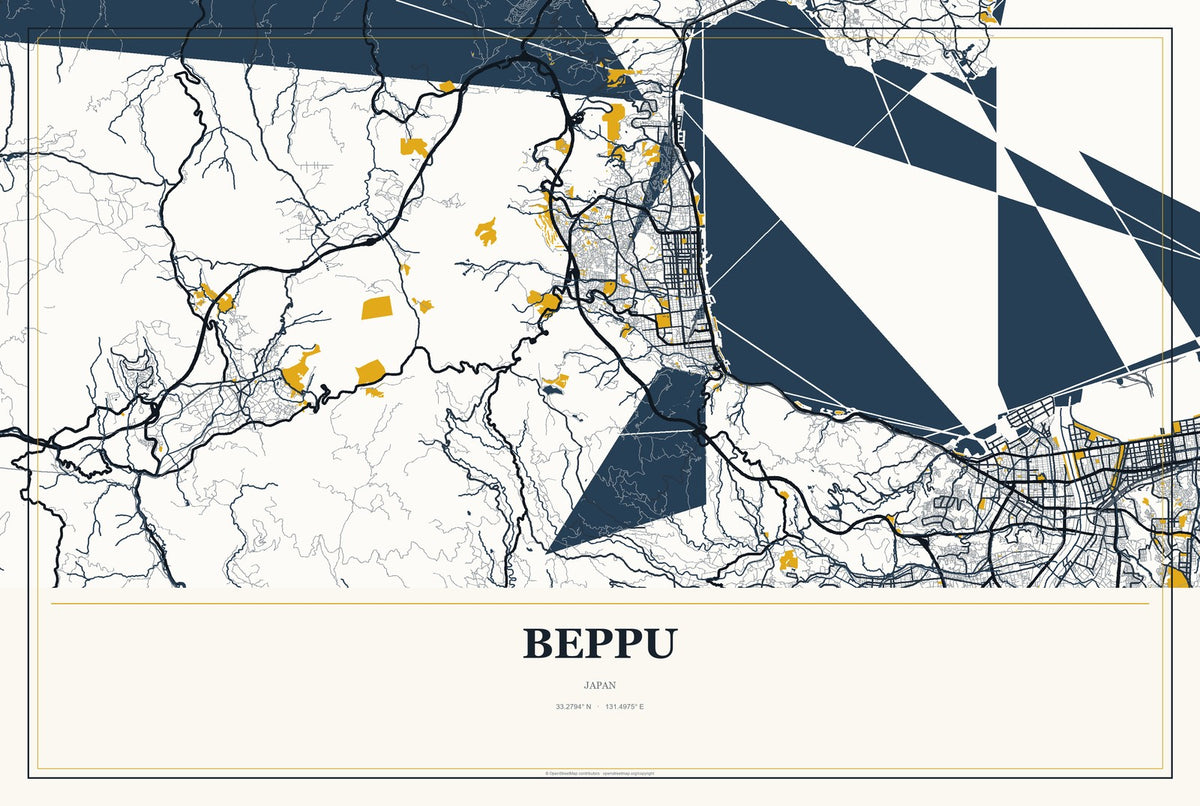 Beppu, Japan City Map Aluminum Sign in Citrine Modern style