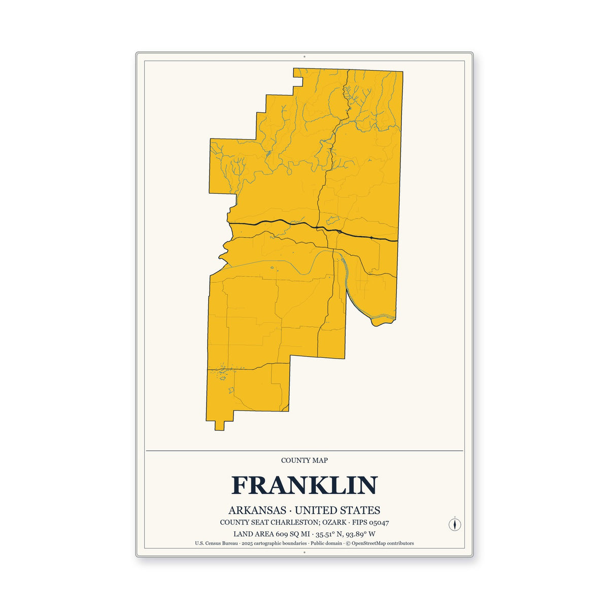 Franklin County, Arkansas Map Aluminum Sign in Citrine Modern style