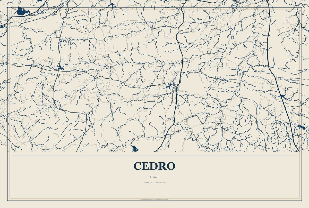 Cedro, Pernambuco, Brazil City Map Aluminum Sign in Coastal Cutout style