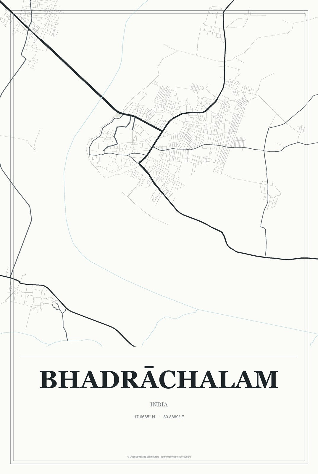 Bhadrāchalam, India City Map Aluminum Sign in Gallery Air style