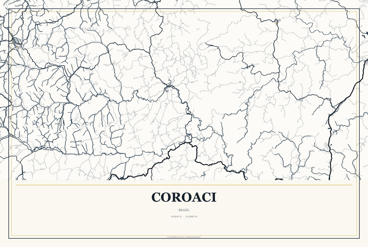 Coroaci, Brazil City Map Aluminum Sign in Citrine Modern style
