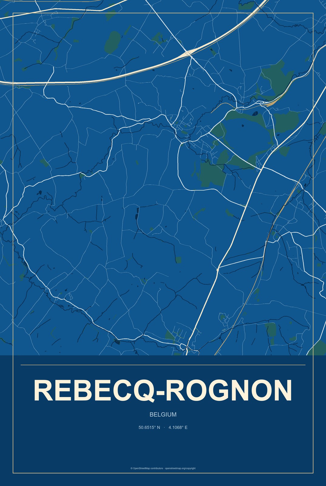 Rebecq-Rognon, Belgium City Map Aluminum Sign in Harbor Cobalt style