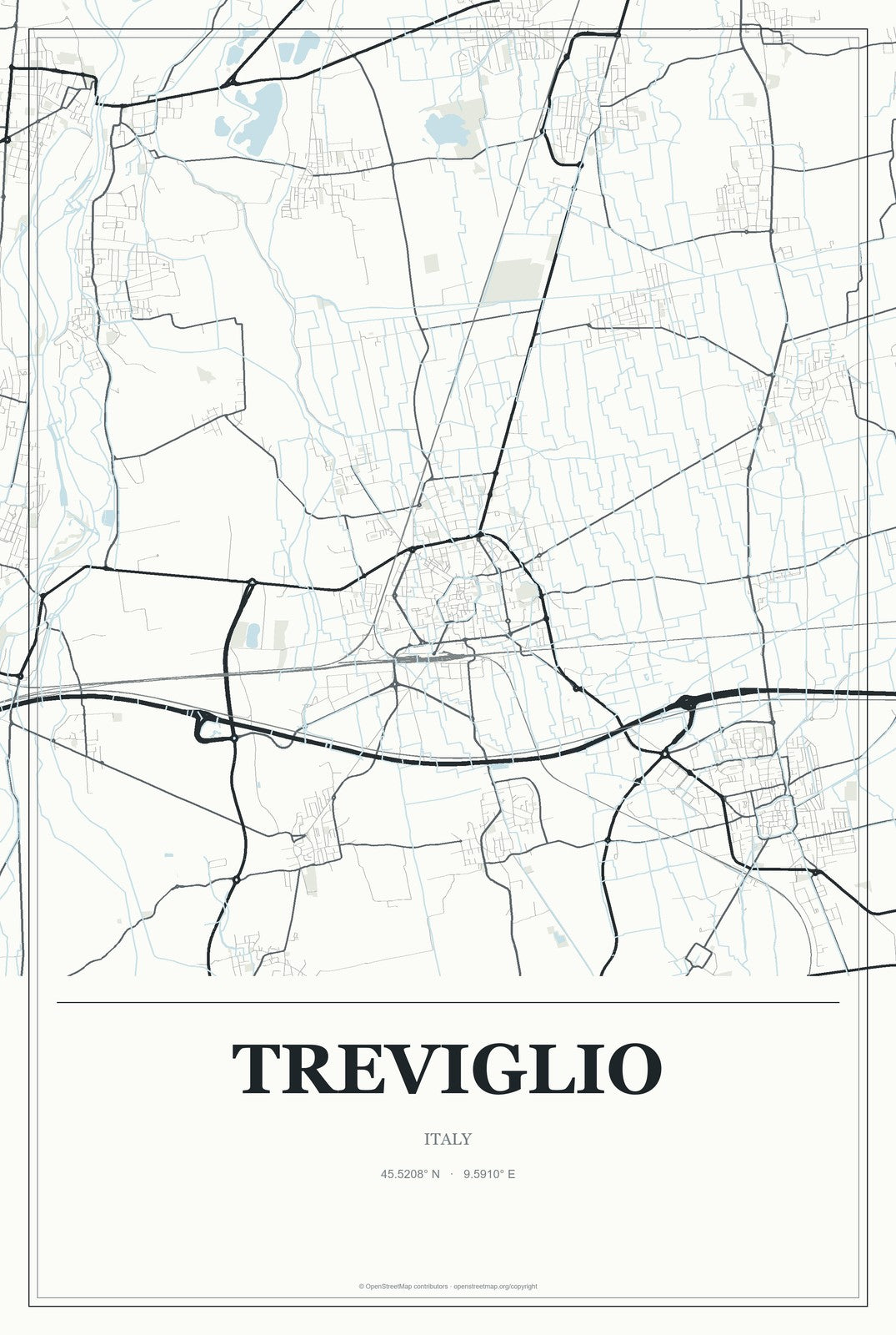 Treviglio, Italy City Map Aluminum Sign in Gallery Air style