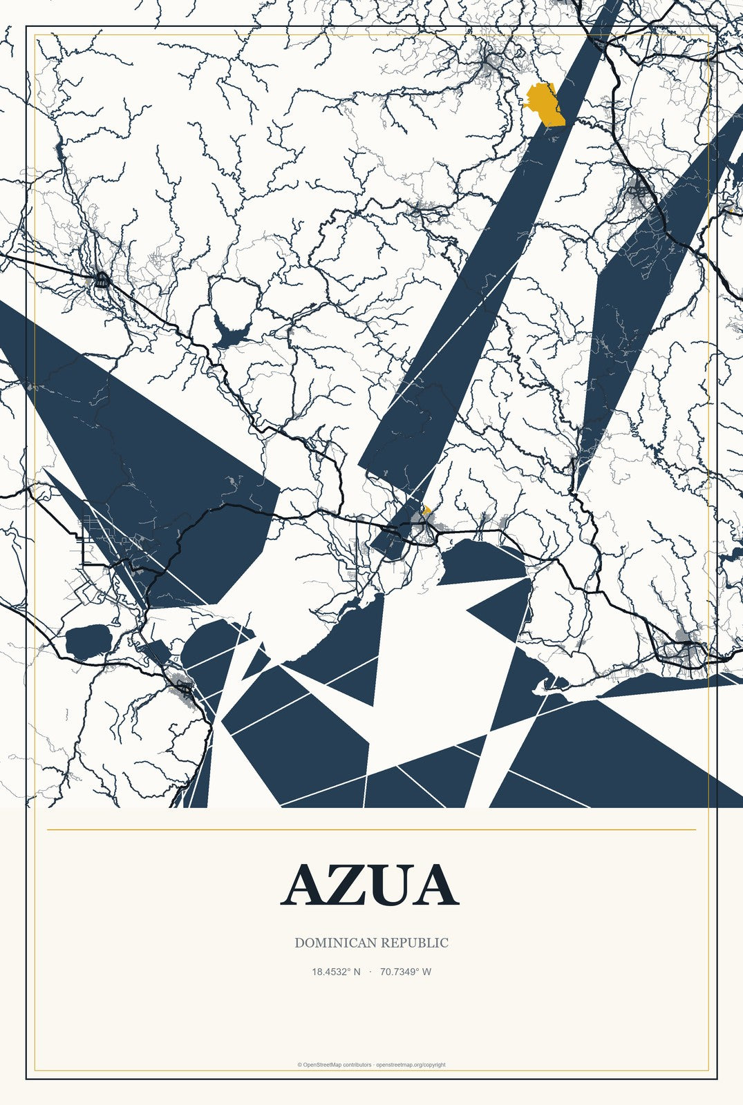 Azua, Dominican Republic City Map Aluminum Sign in Citrine Modern style