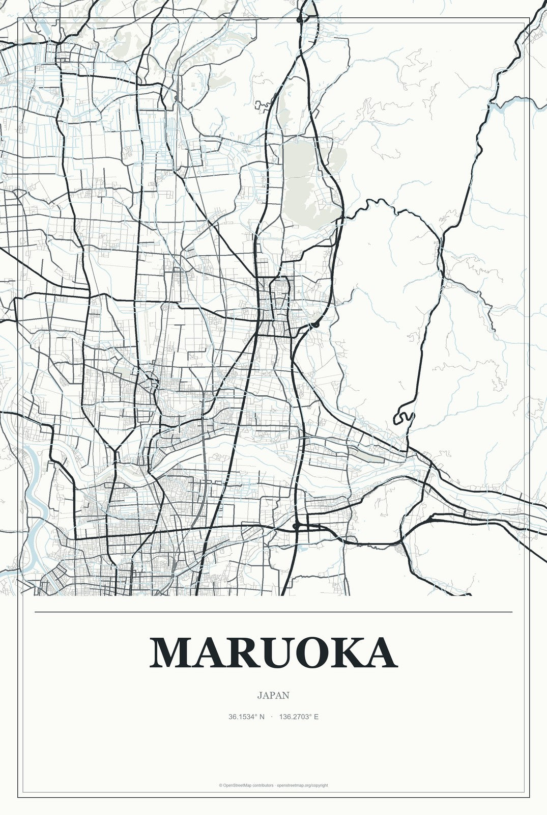 Maruoka, Japan City Map Aluminum Sign in Gallery Air style
