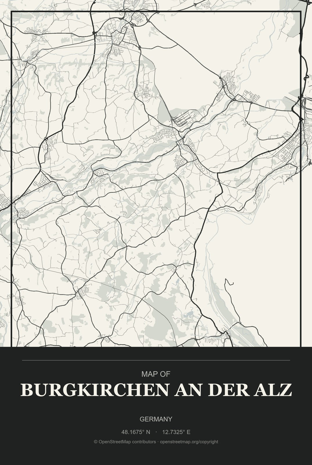 Burgkirchen an der Alz, Germany City Map Aluminum Sign in Museum Plaque style