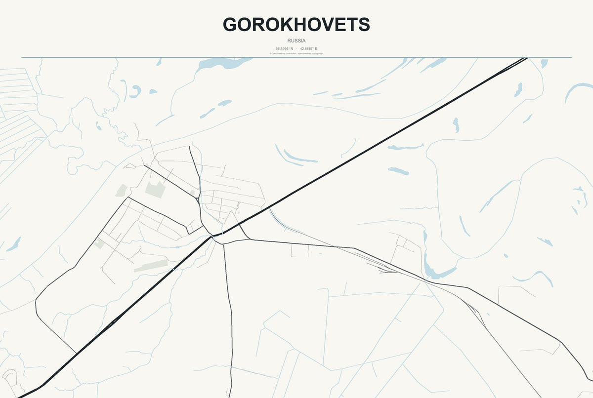 Gorokhovets, Russia City Map Aluminum Sign in Headline Atlas style
