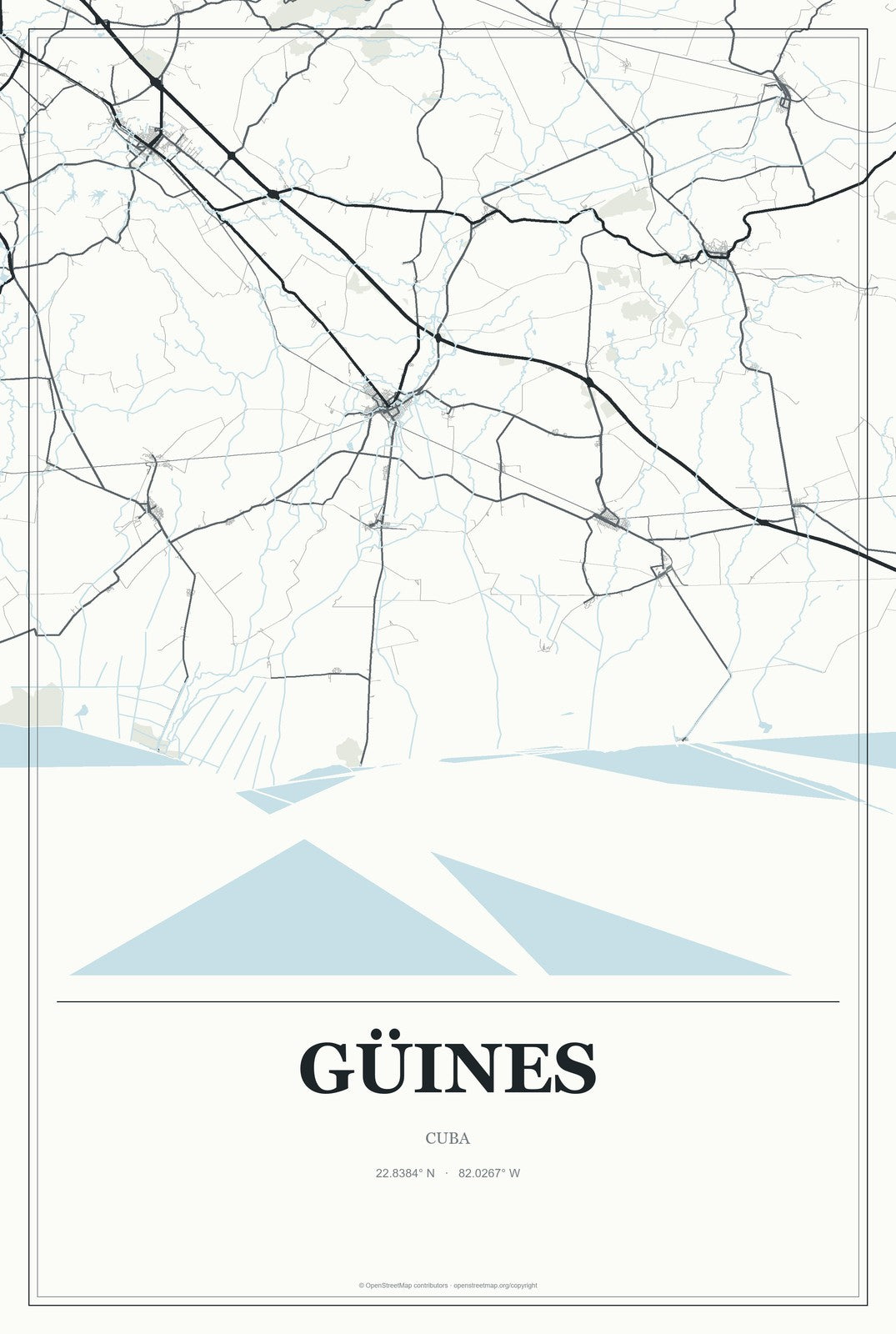 Güines, Cuba City Map Aluminum Sign in Gallery Air style