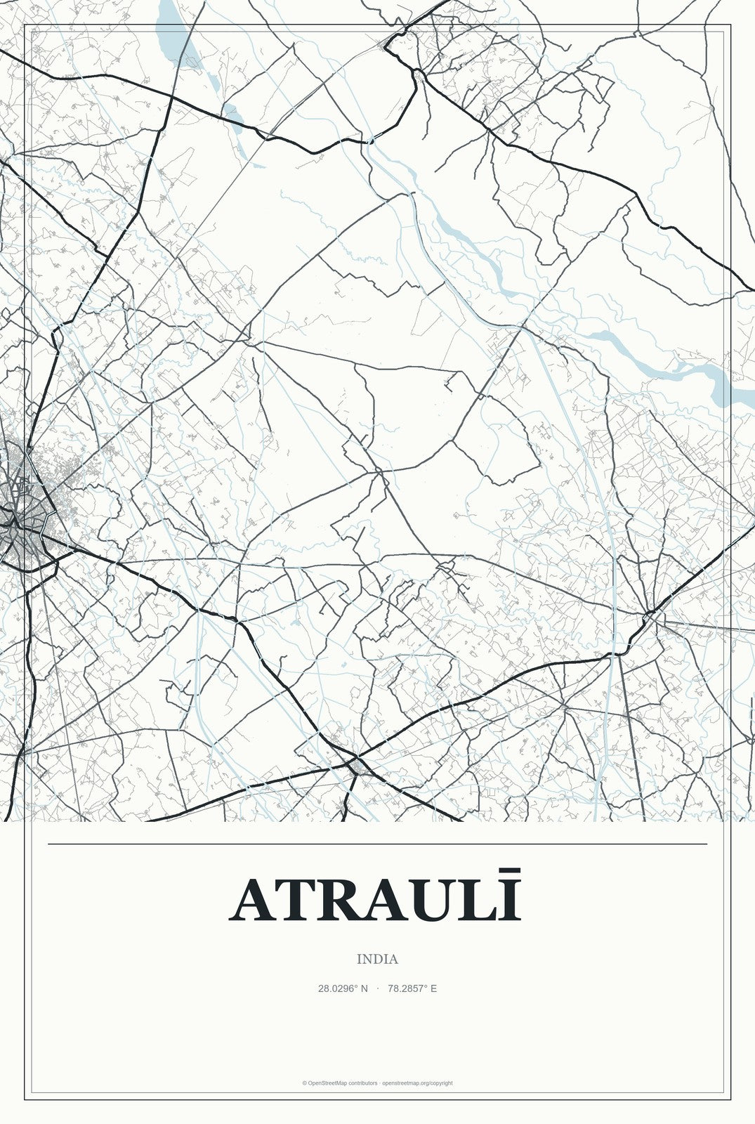 Atraulī, India City Map Aluminum Sign in Gallery Air style