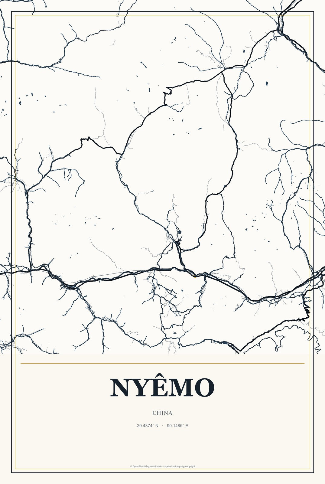 Nyêmo, China City Map Aluminum Sign in Citrine Modern style