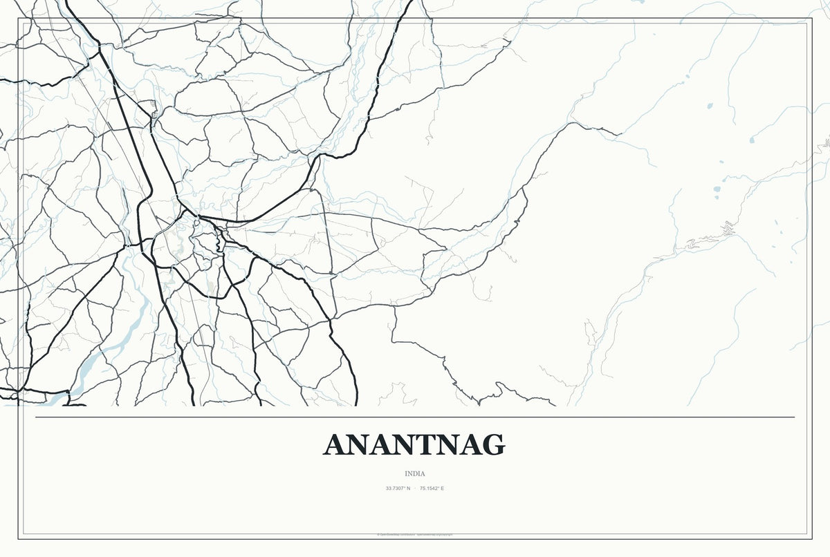 Anantnag, India City Map Aluminum Sign in Gallery Air style