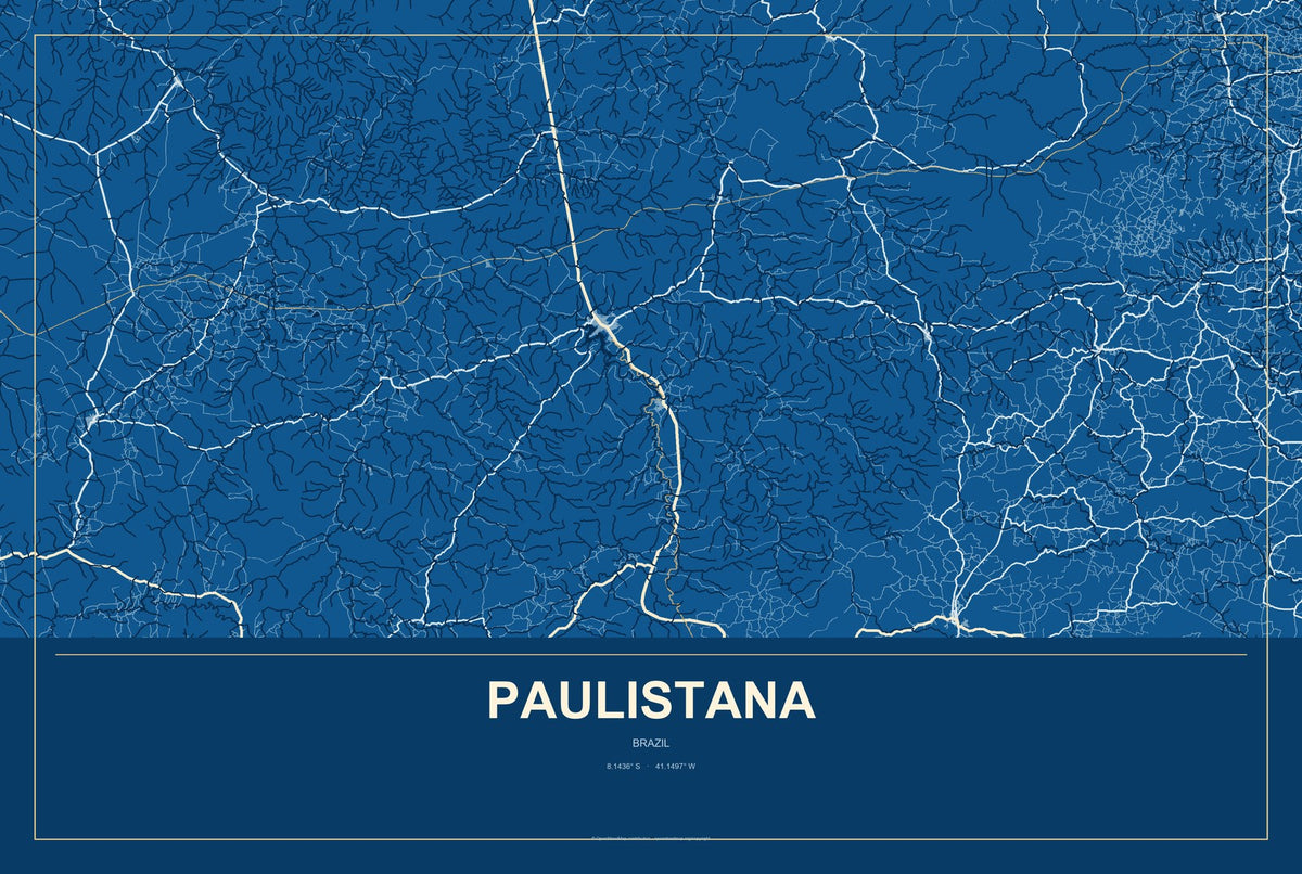 Paulistana, Brazil City Map Aluminum Sign in Harbor Cobalt style
