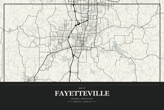 Fayetteville, Arkansas City Map Aluminum Sign in Museum Plaque style