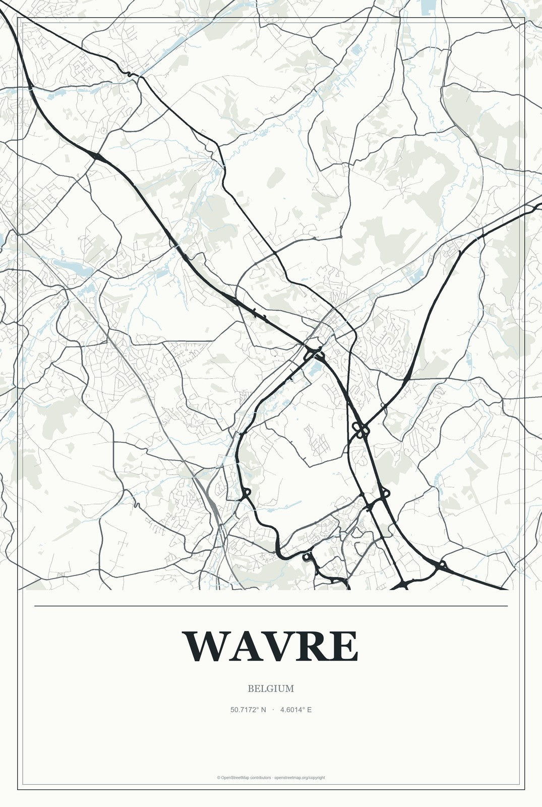 Wavre, Belgium City Map Aluminum Sign in Gallery Air style