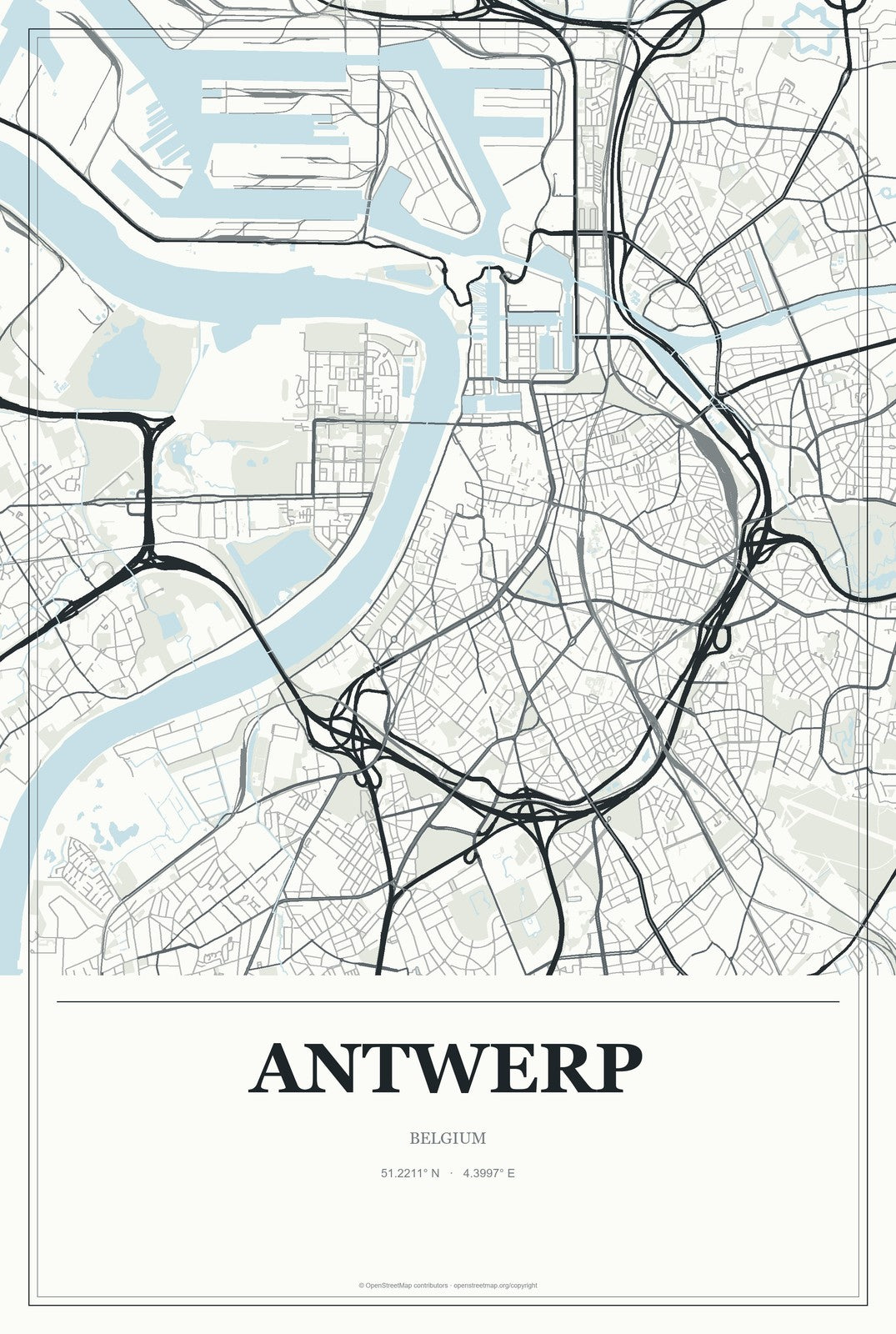 Antwerp, Belgium City Map Aluminum Sign in Gallery Air style