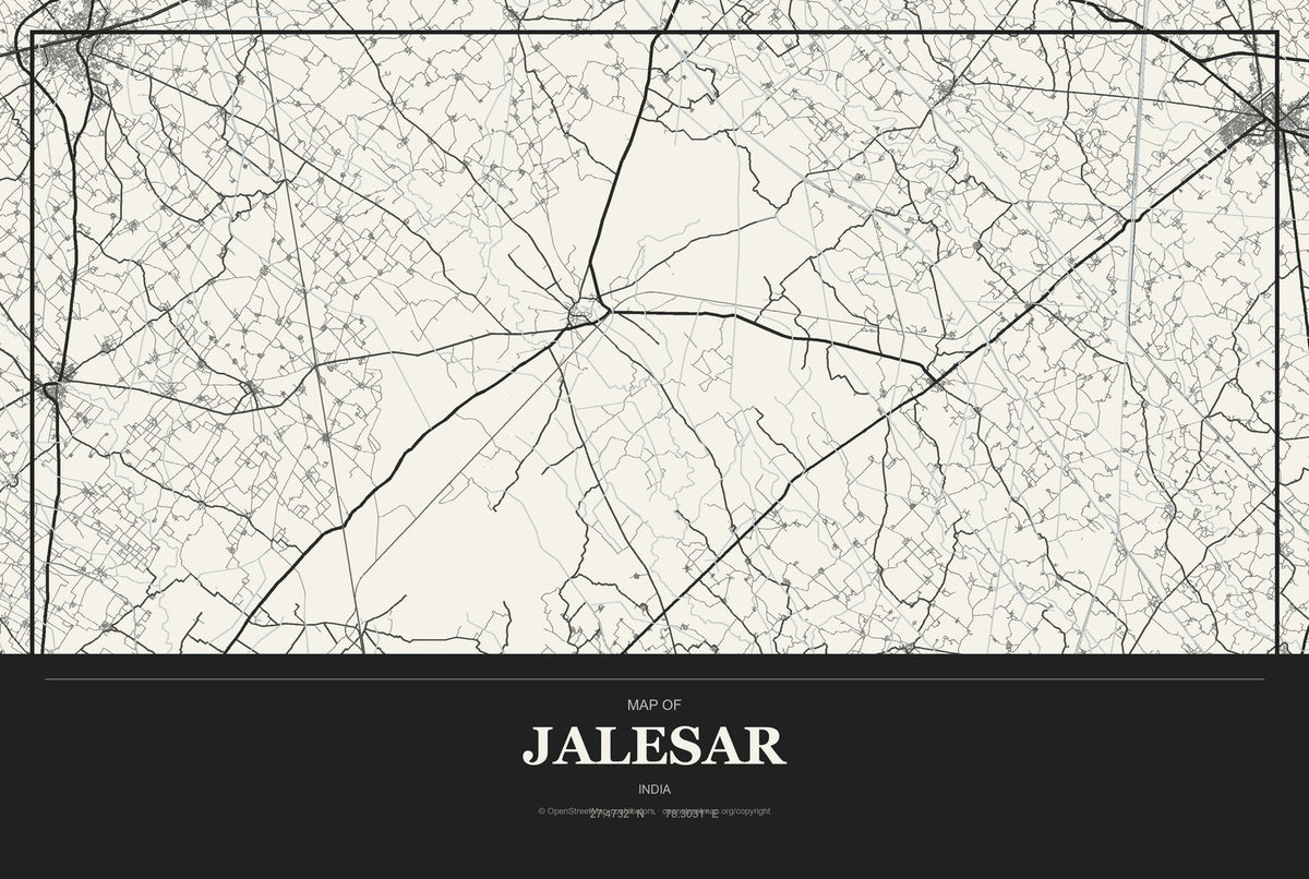 Jalesar, India City Map Aluminum Sign in Museum Plaque style
