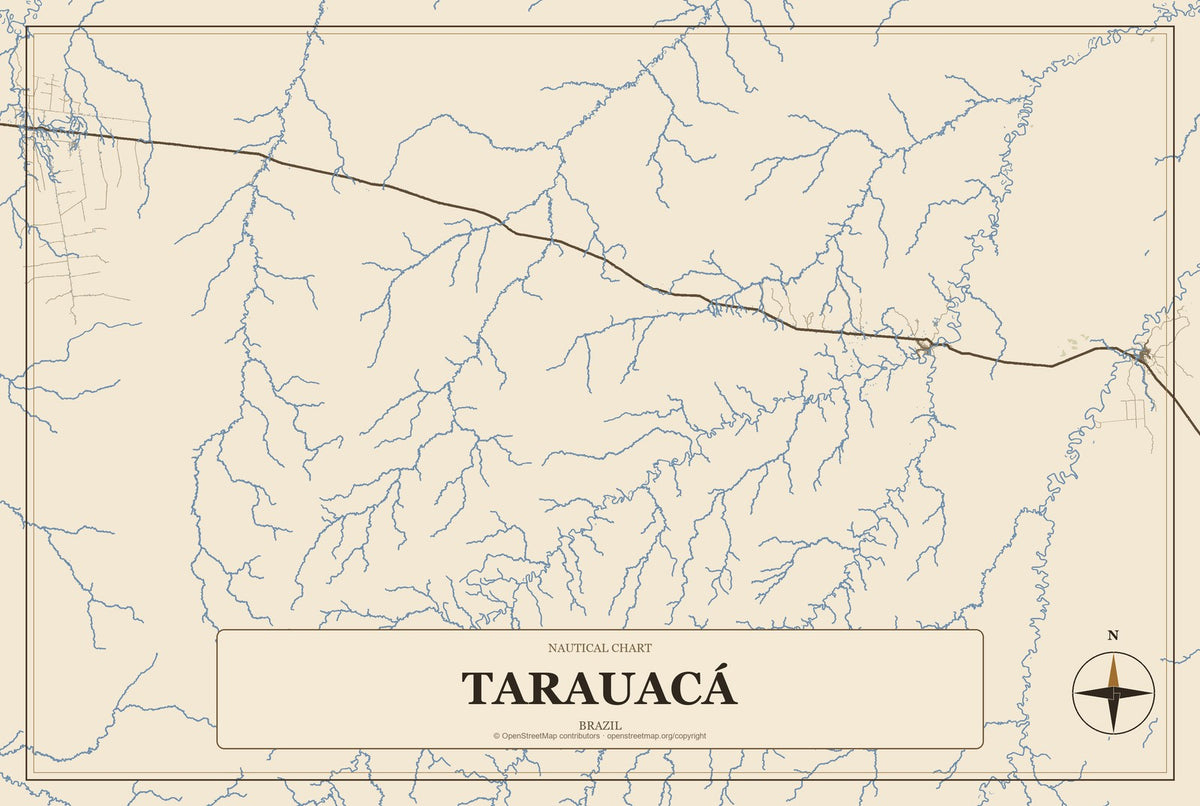 Tarauacá, Brazil City Map Aluminum Sign in Heritage Nautical style