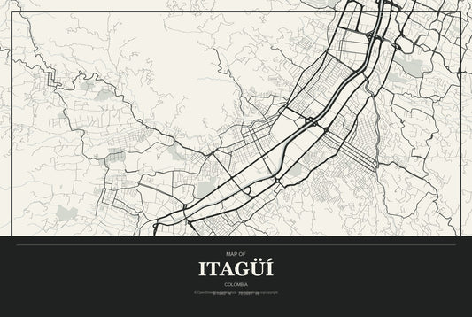 Itagüí, Colombia City Map Aluminum Sign in Museum Plaque style