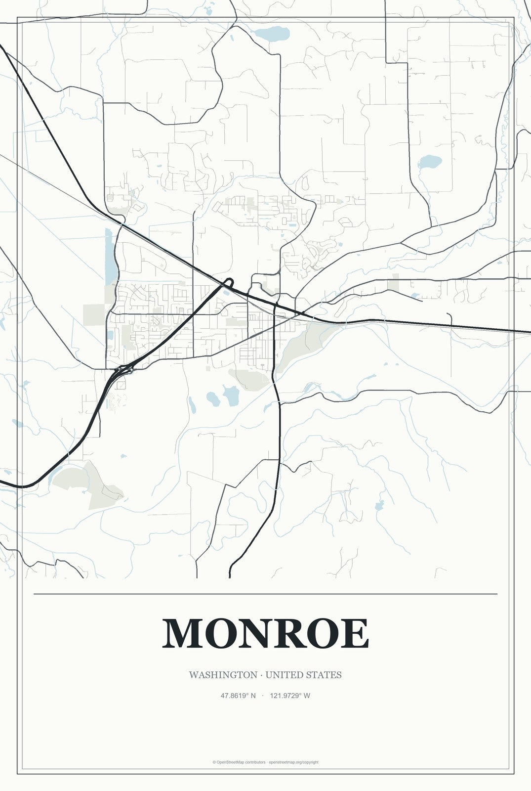 Monroe, Washington City Map Aluminum Sign in Gallery Air style