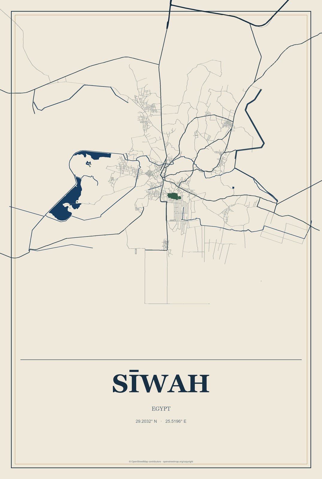 Sīwah, Egypt City Map Aluminum Sign in Coastal Cutout style
