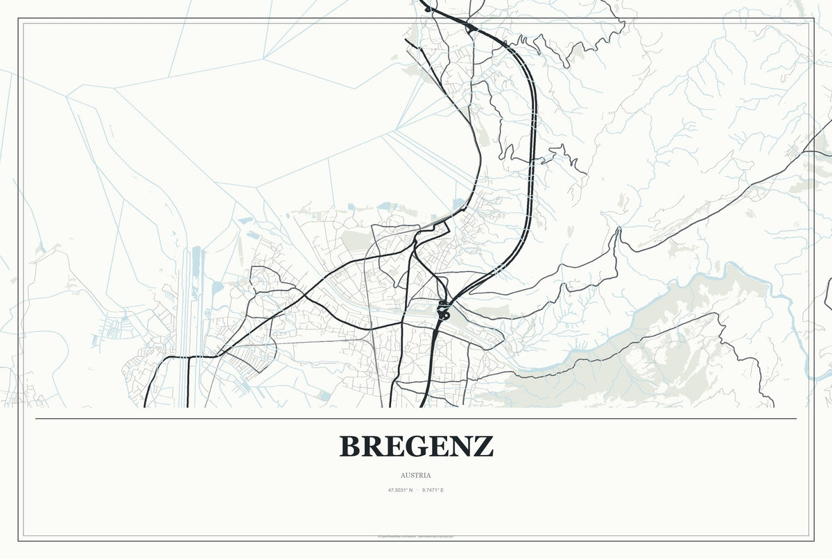 Bregenz, Austria City Map Aluminum Sign in Gallery Air style