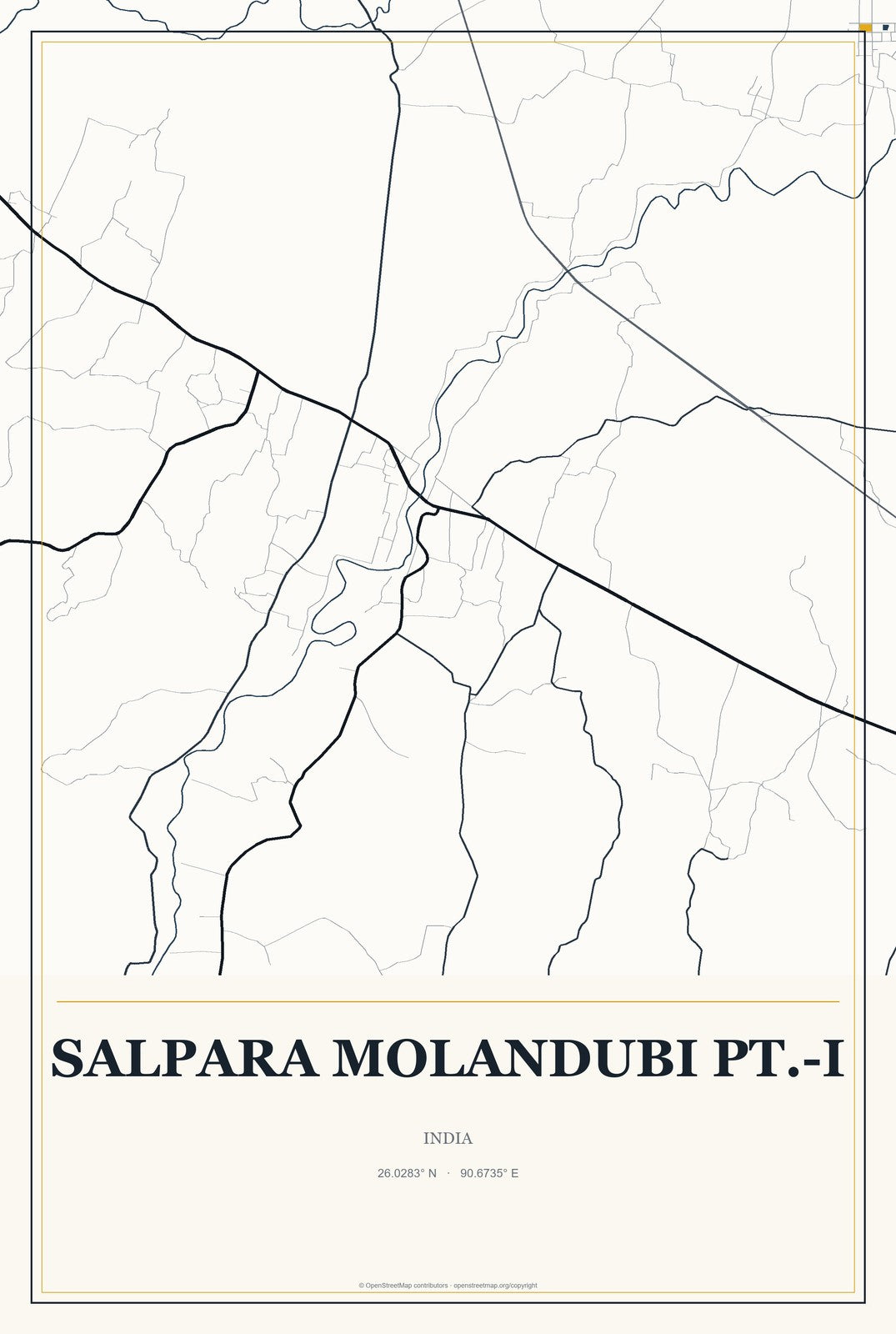 Salpara Molandubi Pt.-I, India City Map Aluminum Sign in Citrine Modern style