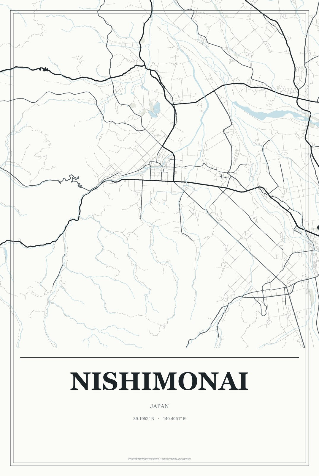 Nishimonai, Japan City Map Aluminum Sign in Gallery Air style