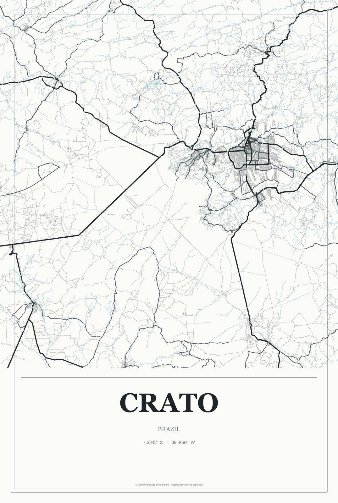 Crato, Brazil City Map Aluminum Sign in Gallery Air style